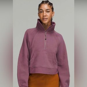 Lululemon Scuba oversized funnel neck half-zip.  Vintage plum, XS/S- perfect con